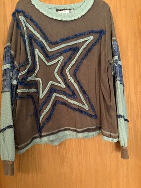 Oli & Hali Taupe Sweater with Light Blue Trim